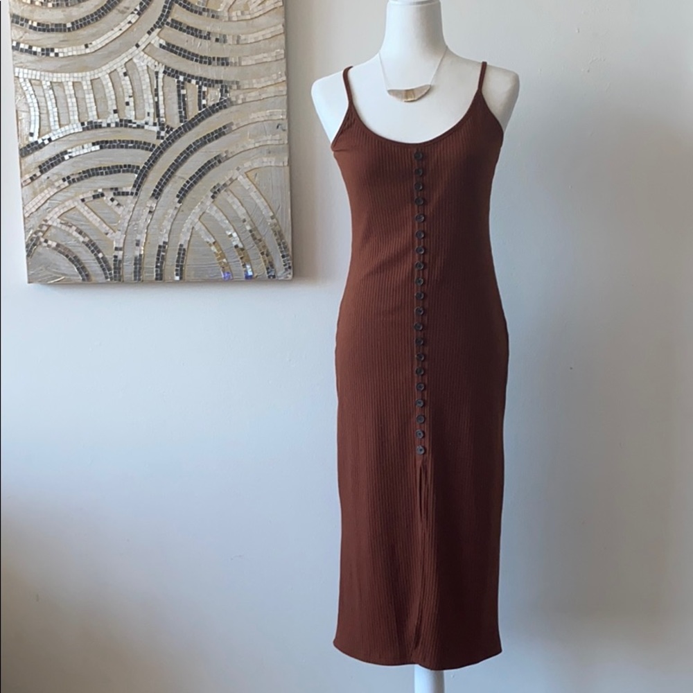 Dress Forum Ribbed Button Orange Midi Dress - Picture 5 of 11